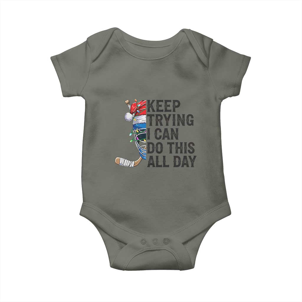 Keep Trying I Can Do This All Day Baby Onesie Ice Hockey Helmet Christmas Gift - Wonder Print Shop