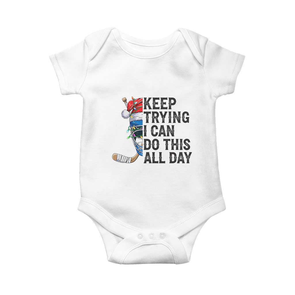 Keep Trying I Can Do This All Day Baby Onesie Ice Hockey Helmet Christmas Gift - Wonder Print Shop