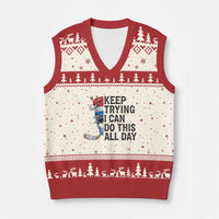 Keep Trying I Can Do This All Day V-Neck Knit Sweater Vest Ice Hockey Helmet Xmas Gift - Wonder Print Shop