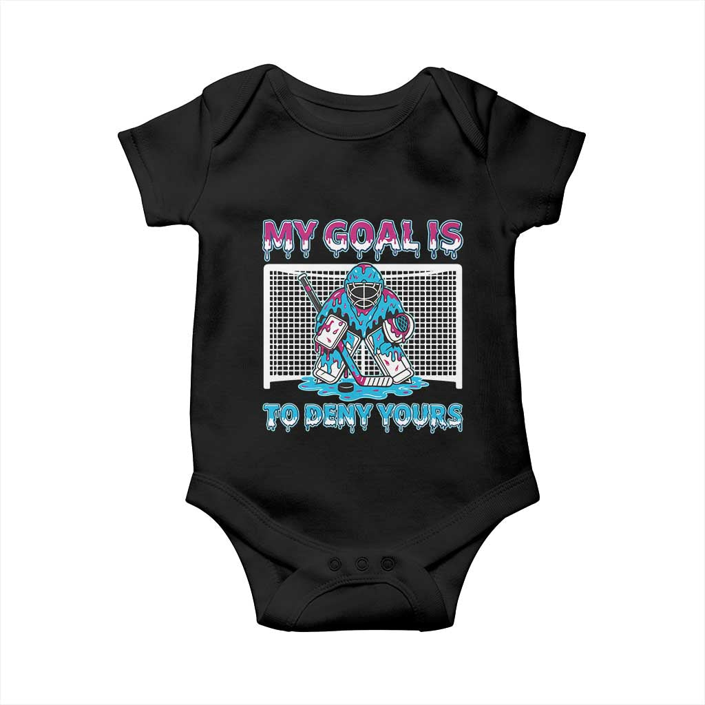 My Goal Is To Deny Yours Baby Onesie Goalie Hockey Drip Art Gift - Wonder Print Shop