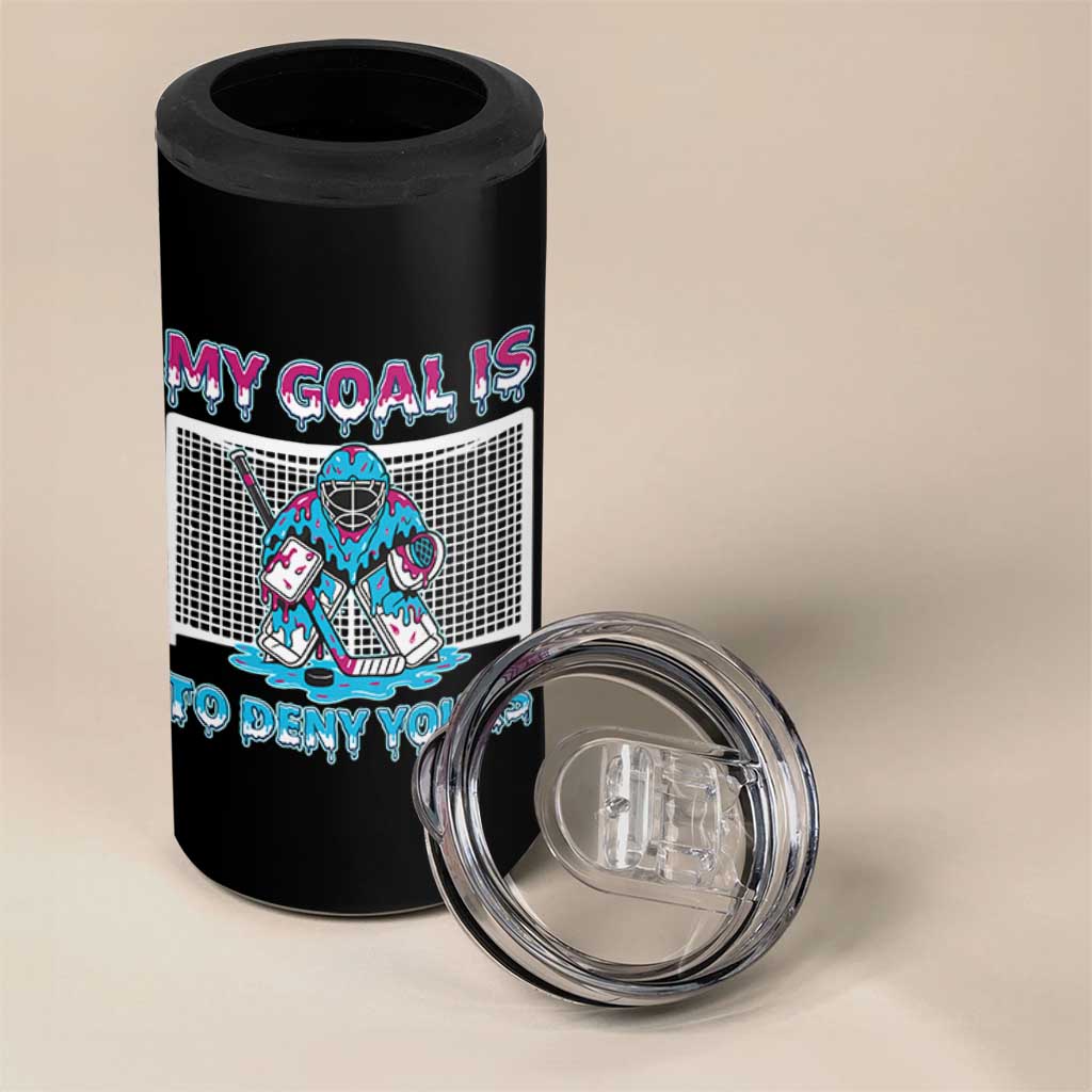 My Goal Is To Deny Yours 4 in 1 Can Cooler Tumbler Goalie Hockey Drip Art Gift - Wonder Print Shop