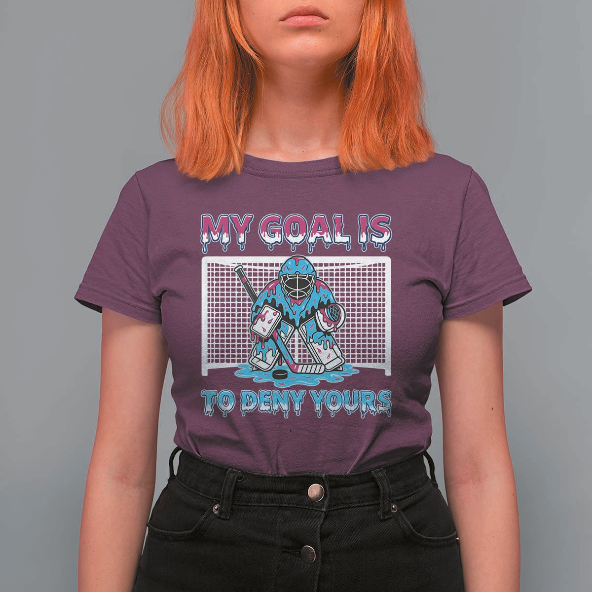 My Goal Is To Deny Yours T Shirt For Women Goalie Hockey Drip Art Gift - Wonder Print Shop