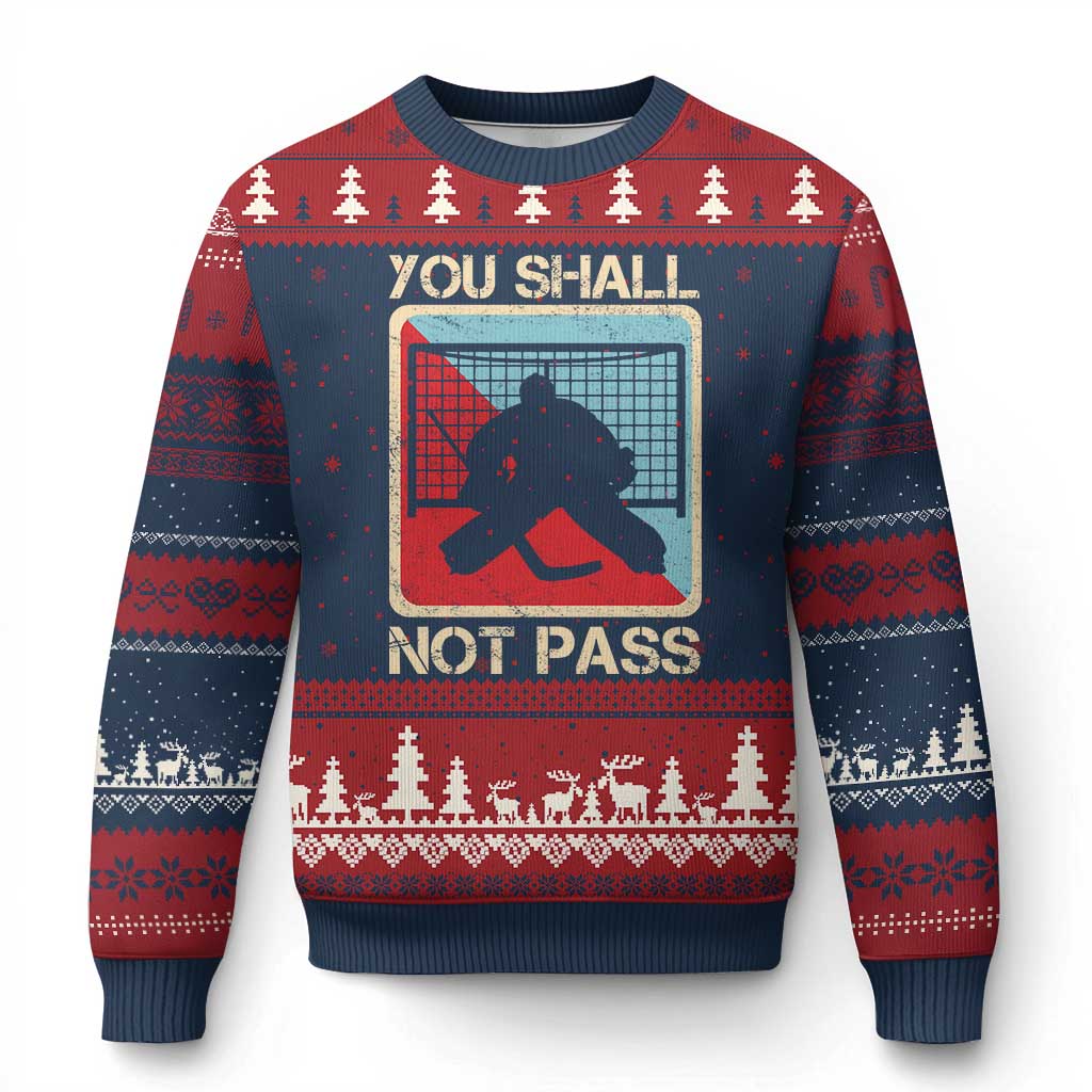 Ice Hockey Goalie Vintage Retro Gift Ugly Christmas Sweater You Shall Not Pass - Wonder Print Shop