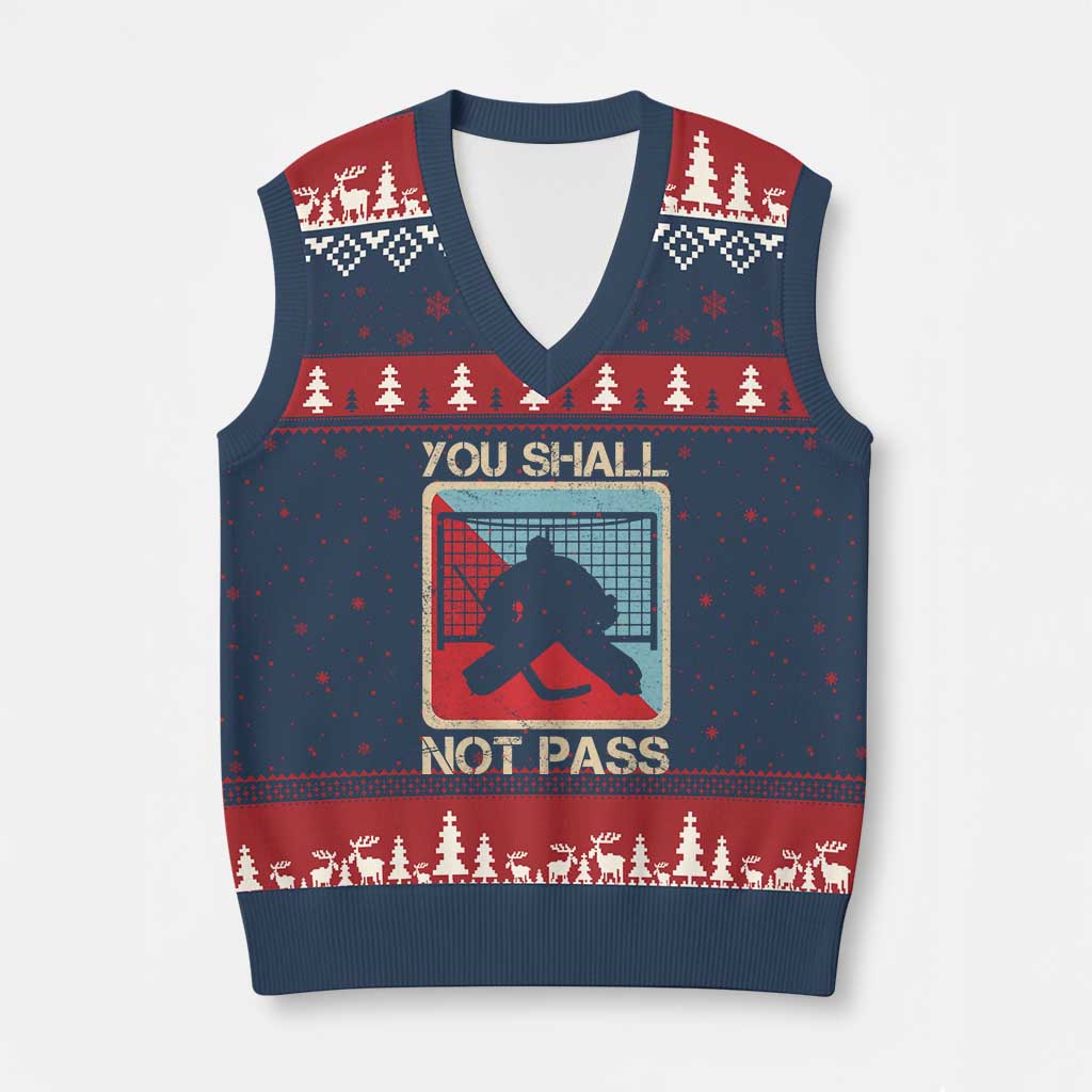Ice Hockey Goalie Vintage Retro Gift V-Neck Knit Sweater Vest You Shall Not Pass - Wonder Print Shop