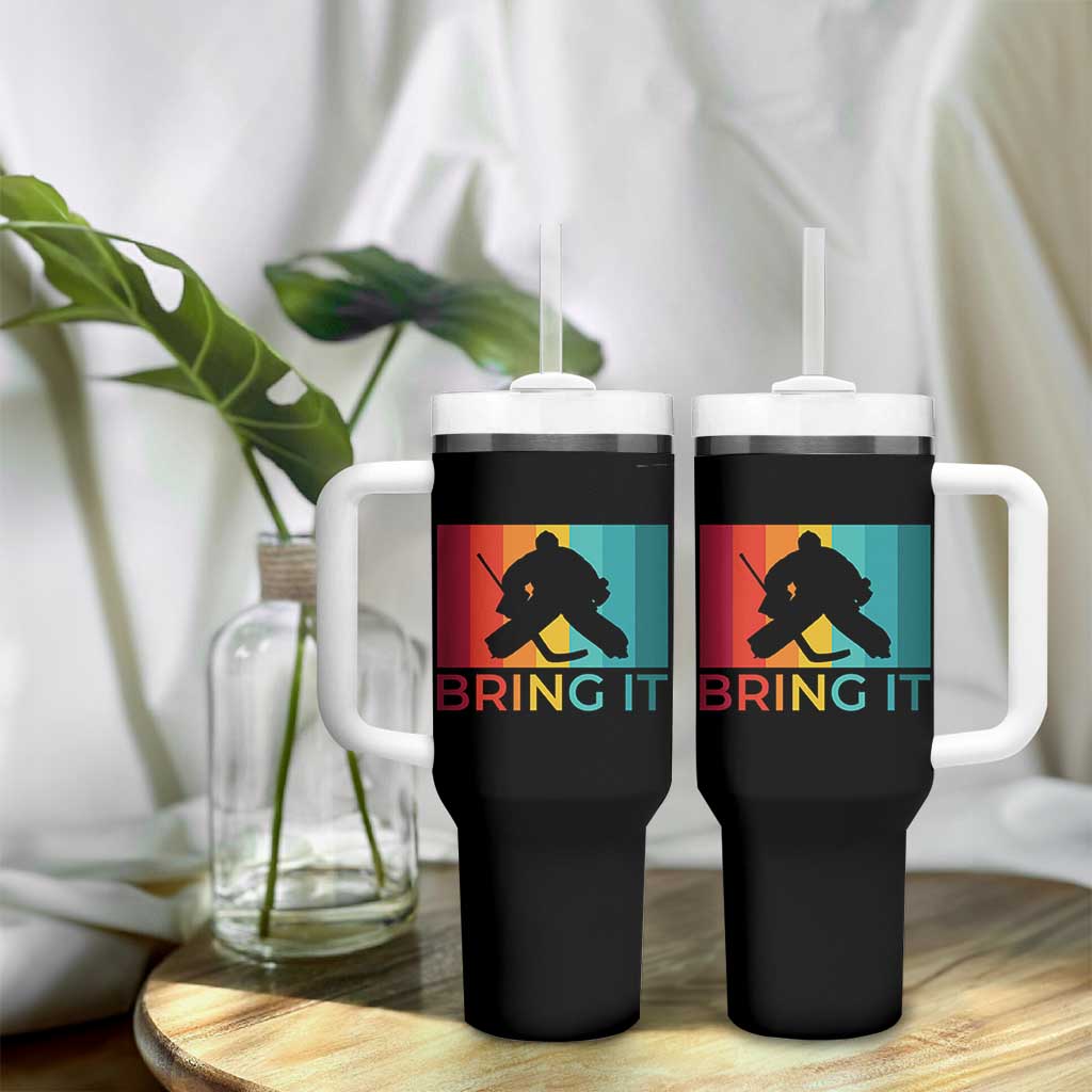 Vintage Ice Hockey Goalie Tumbler With Handle Bring It Quote Gift For Fan - Wonder Print Shop