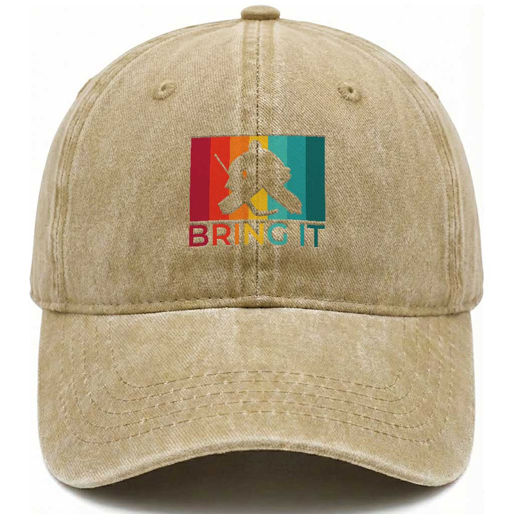 Vintage Ice Hockey Goalie Washed Cotton Baseball Cap Bring It Quote Gift For Fan