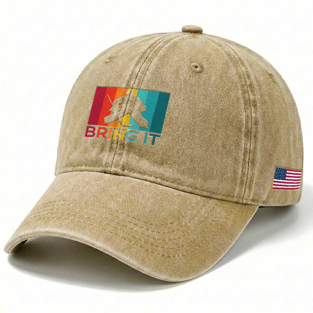 Vintage Ice Hockey Goalie Washed Cotton Baseball Cap Bring It Quote Gift For Fan