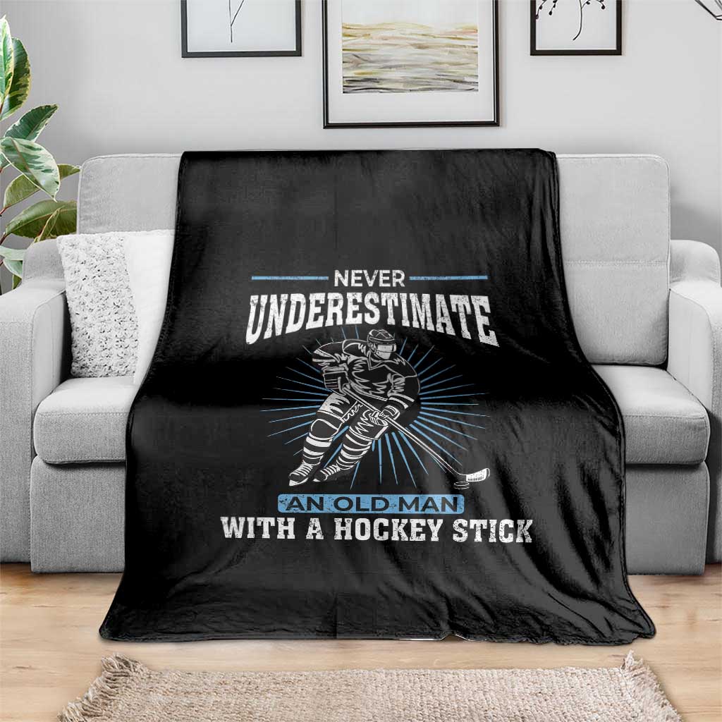 Never Underestimate An Old Man With A Hockey Stick Throw Blanket Ice Hockey Gift - Wonder Print Shop