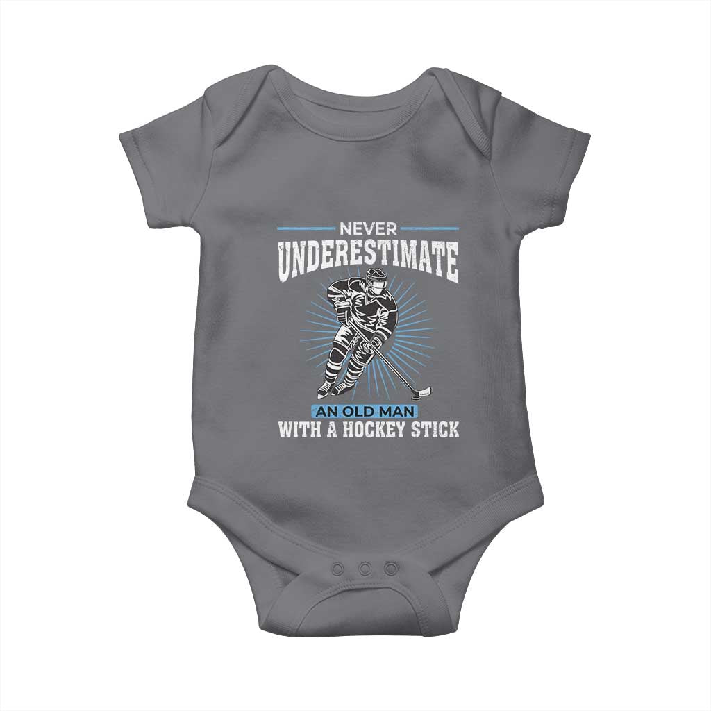 Never Underestimate An Old Man With A Hockey Stick Baby Onesie Ice Hockey Gift - Wonder Print Shop