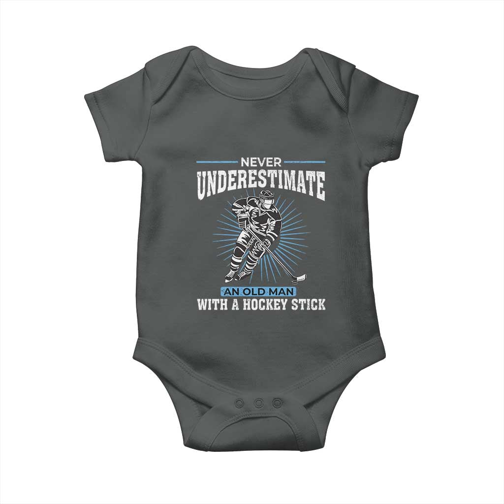 Never Underestimate An Old Man With A Hockey Stick Baby Onesie Ice Hockey Gift - Wonder Print Shop