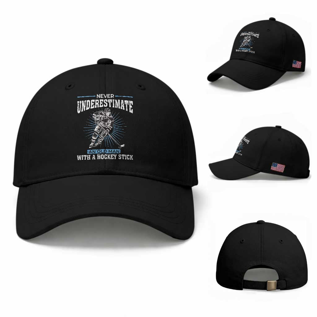 Never Underestimate An Old Man With A Hockey Stick Baseball Cap Ice Hockey Gift