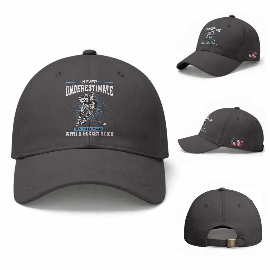 Never Underestimate An Old Man With A Hockey Stick Baseball Cap Ice Hockey Gift