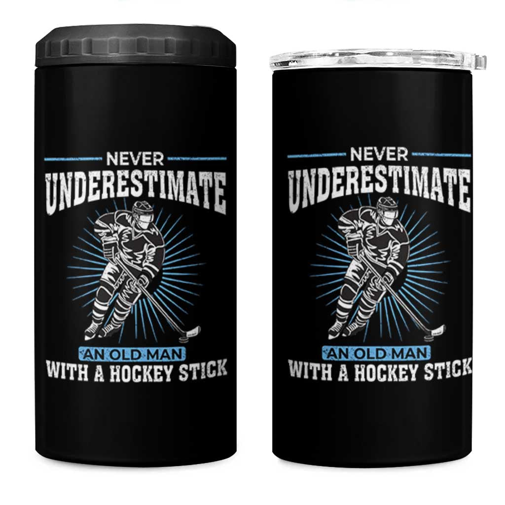 Never Underestimate An Old Man With A Hockey Stick 4 in 1 Can Cooler Tumbler Ice Hockey Gift - Wonder Print Shop