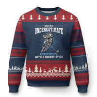 Never Underestimate An Old Man With A Hockey Stick Ugly Christmas Sweater Ice Hockey Gift - Wonder Print Shop