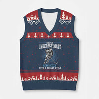 Never Underestimate An Old Man With A Hockey Stick V-Neck Knit Sweater Vest Ice Hockey Gift - Wonder Print Shop