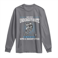 Never Underestimate An Old Man With A Hockey Stick Long Sleeve Shirt Ice Hockey Gift - Wonder Print Shop