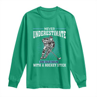 Never Underestimate An Old Man With A Hockey Stick Long Sleeve Shirt Ice Hockey Gift - Wonder Print Shop