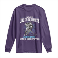 Never Underestimate An Old Man With A Hockey Stick Long Sleeve Shirt Ice Hockey Gift - Wonder Print Shop