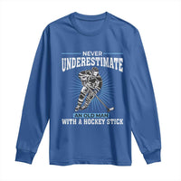 Never Underestimate An Old Man With A Hockey Stick Long Sleeve Shirt Ice Hockey Gift - Wonder Print Shop