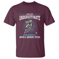 Never Underestimate An Old Man With A Hockey Stick T Shirt Ice Hockey Gift - Wonder Print Shop