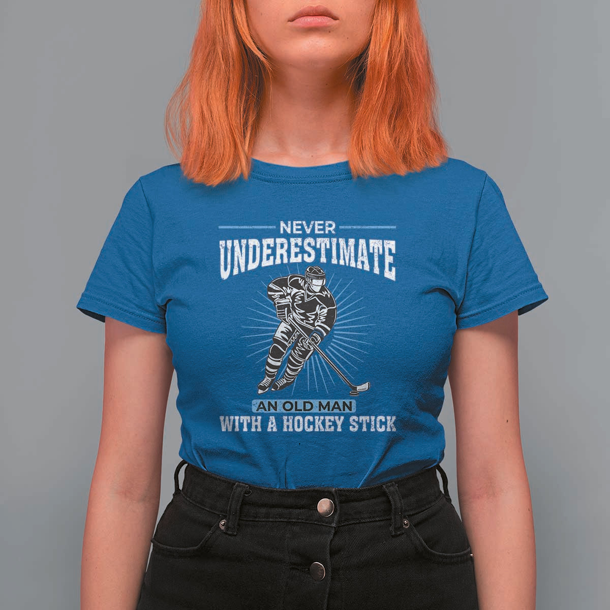 Never Underestimate An Old Man With A Hockey Stick T Shirt For Women Ice Hockey Gift - Wonder Print Shop