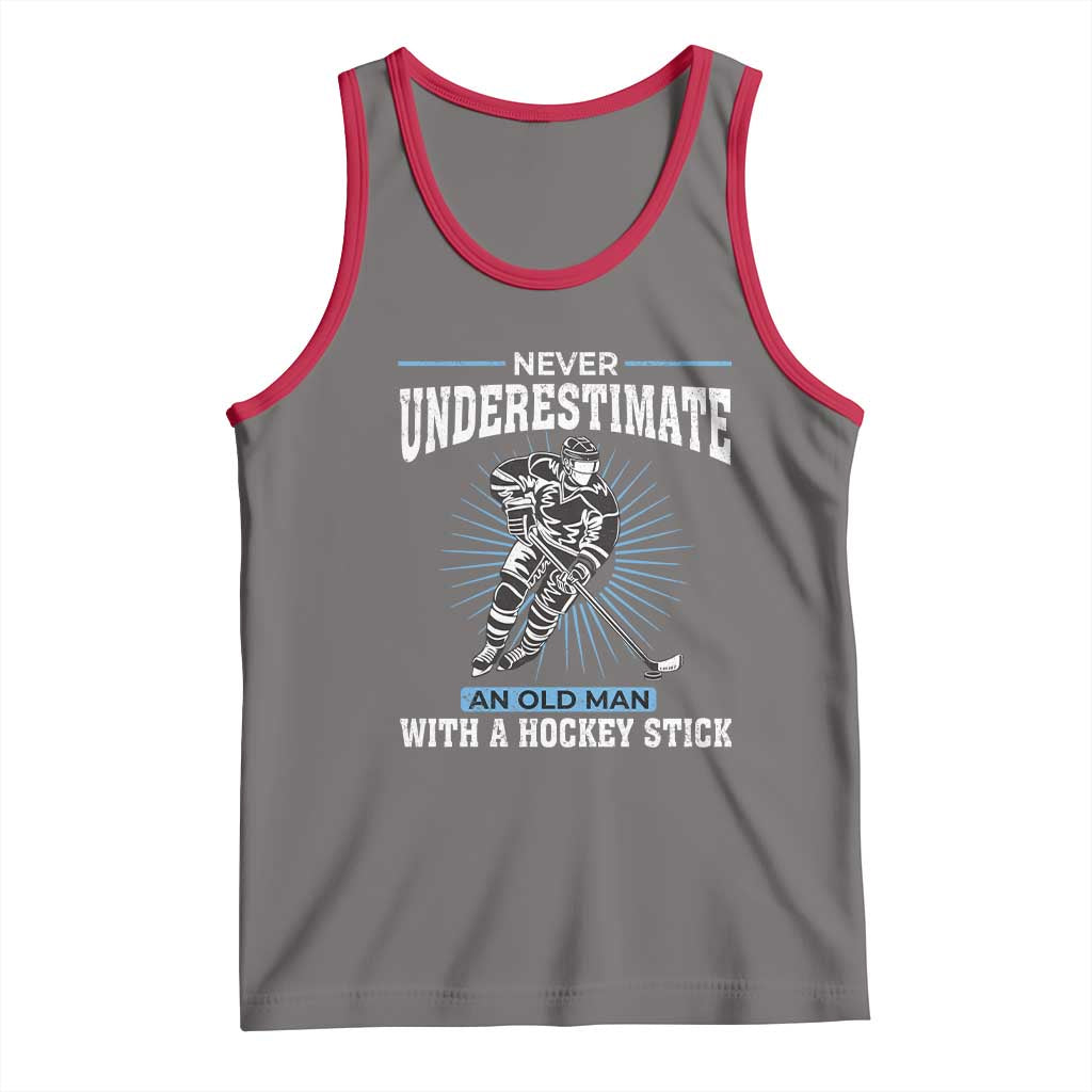 Never Underestimate An Old Man With A Hockey Stick Tank Top Ice Hockey Gift - Wonder Print Shop