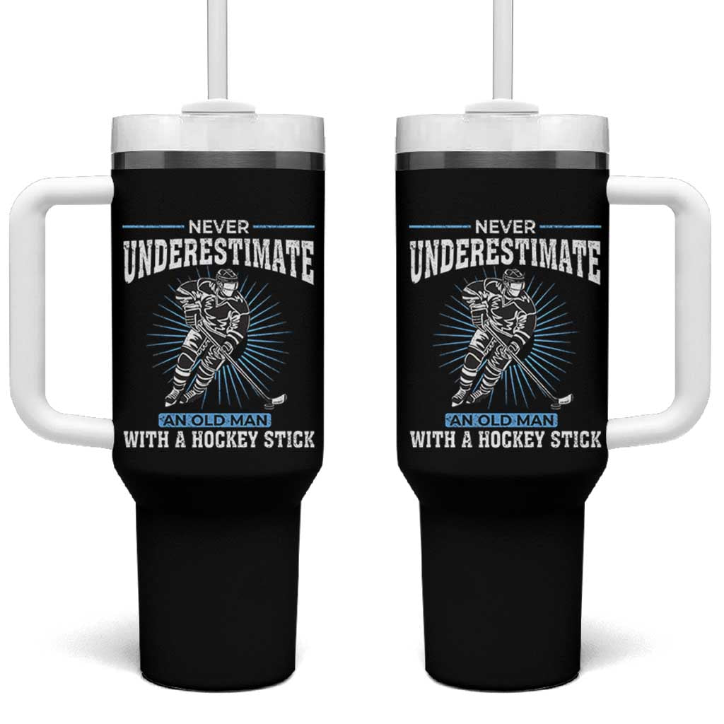 Never Underestimate An Old Man With A Hockey Stick Tumbler With Handle Ice Hockey Gift - Wonder Print Shop
