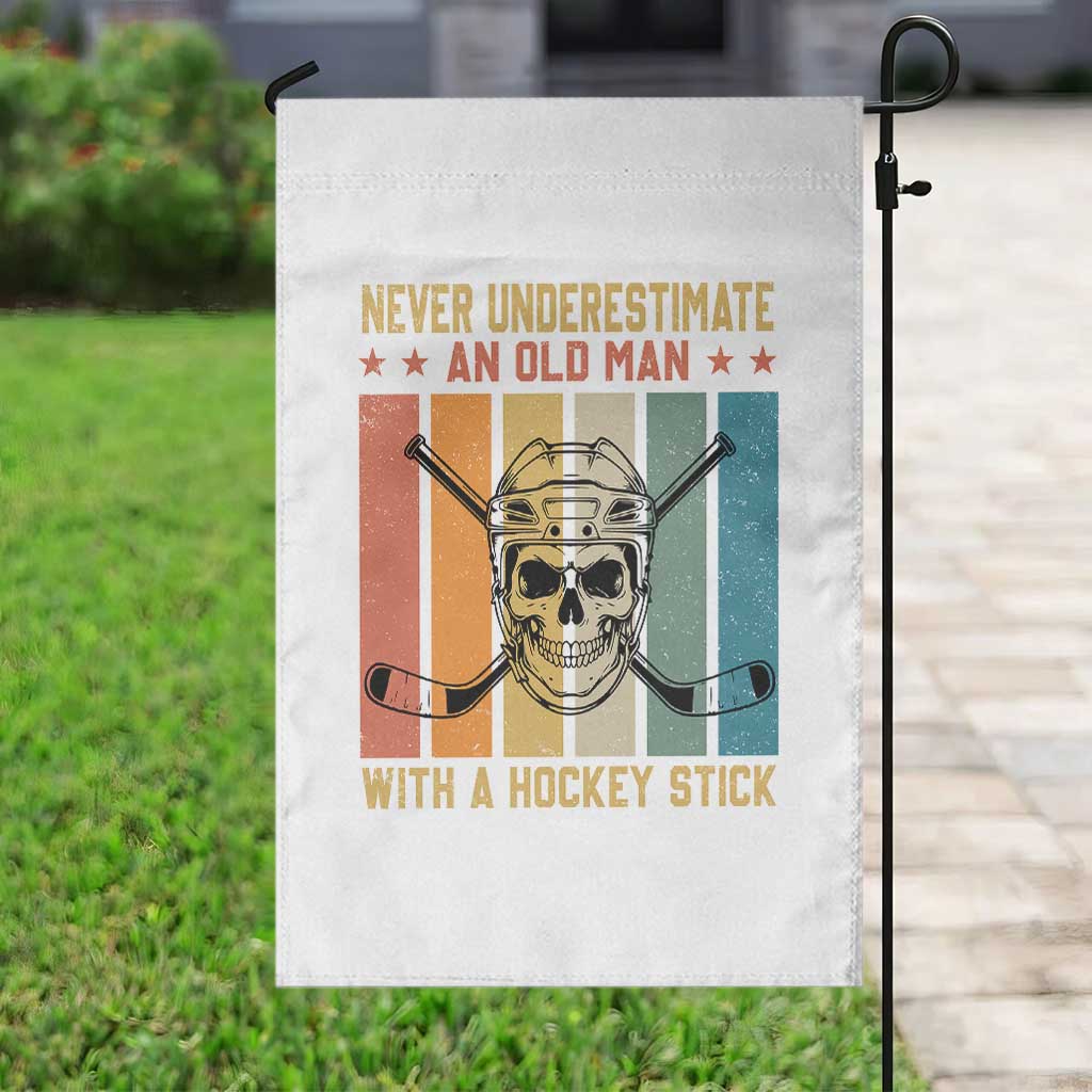 Retro Ice Hockey Player Garden Flag Funny Never Underestimate An Old Man - Wonder Print Shop
