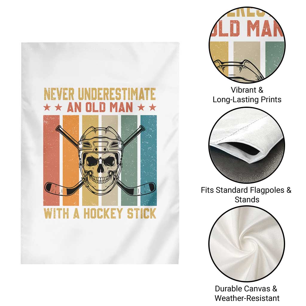 Retro Ice Hockey Player Garden Flag Funny Never Underestimate An Old Man - Wonder Print Shop
