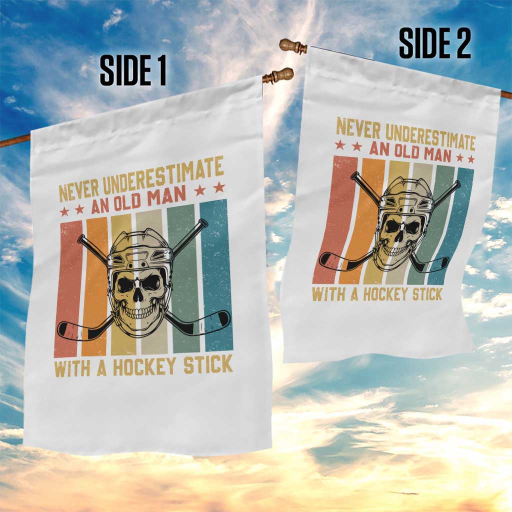 Retro Ice Hockey Player Garden Flag Funny Never Underestimate An Old Man - Wonder Print Shop