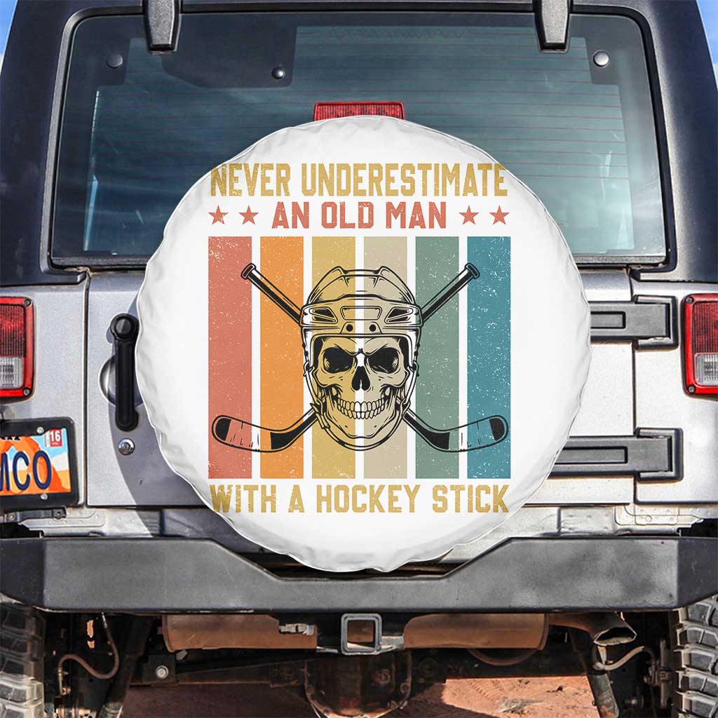 Retro Ice Hockey Player Spare Tire Cover Funny Never Underestimate An Old Man - Wonder Print Shop