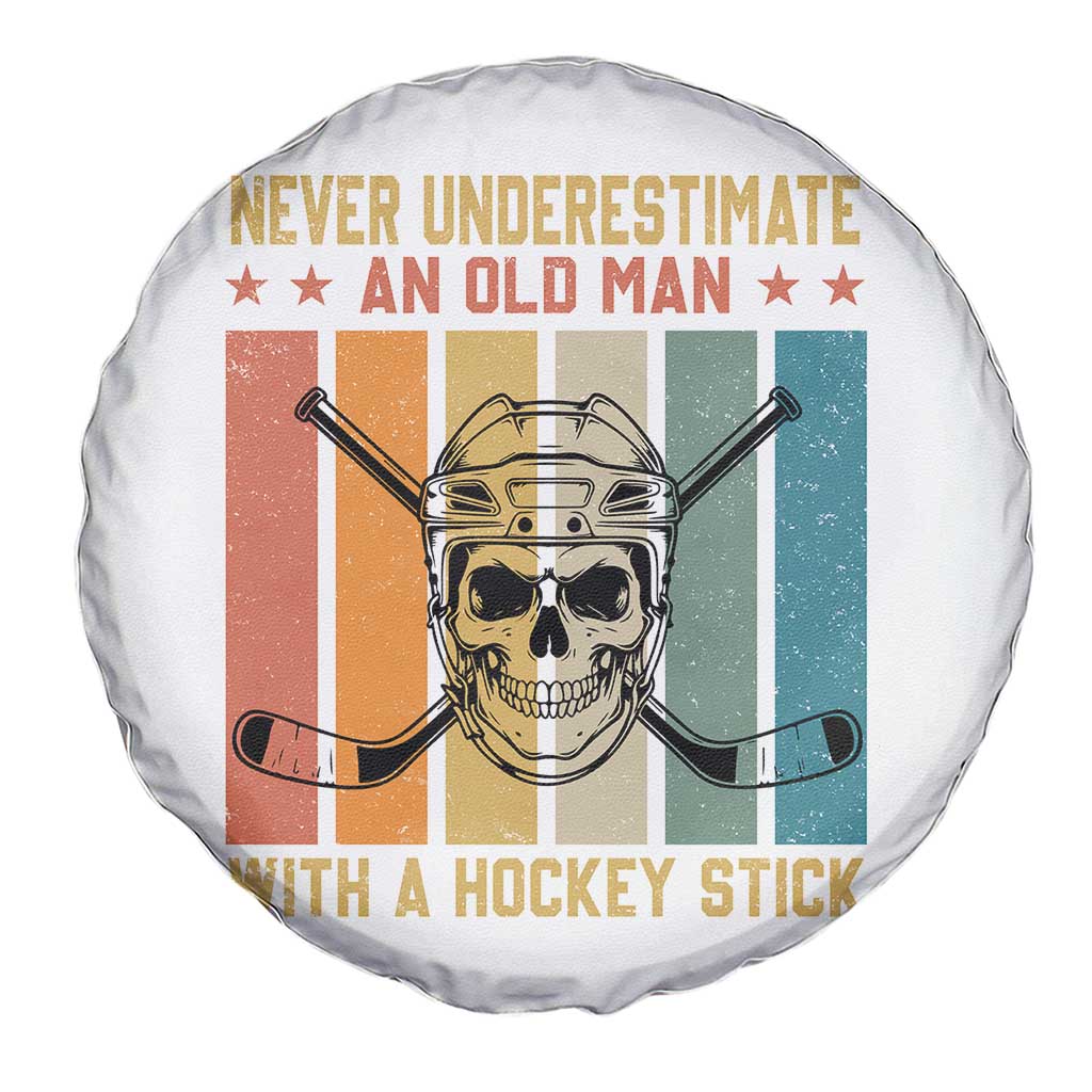 Retro Ice Hockey Player Spare Tire Cover Funny Never Underestimate An Old Man - Wonder Print Shop