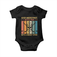 Retro Ice Hockey Player Baby Onesie Funny Never Underestimate An Old Man - Wonder Print Shop