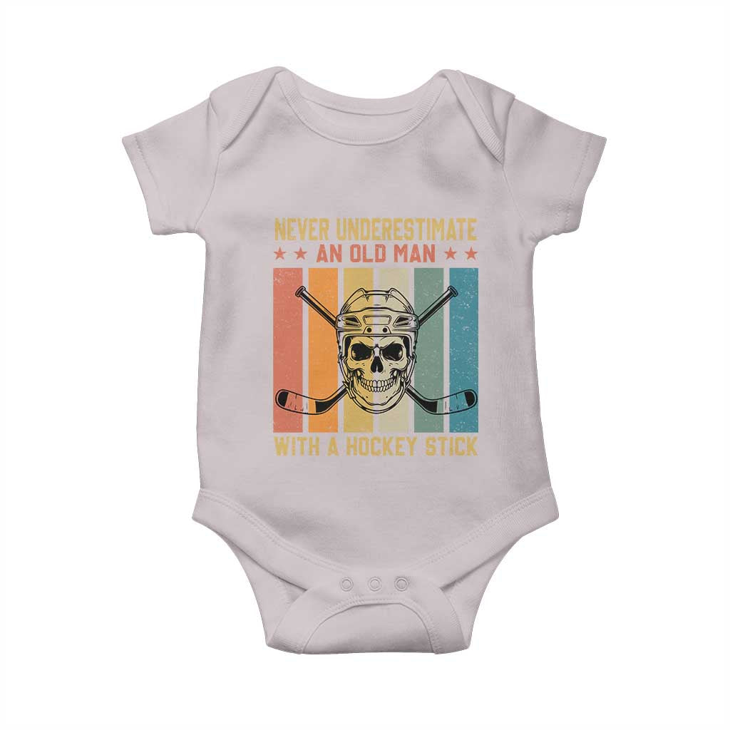 Retro Ice Hockey Player Baby Onesie Funny Never Underestimate An Old Man - Wonder Print Shop