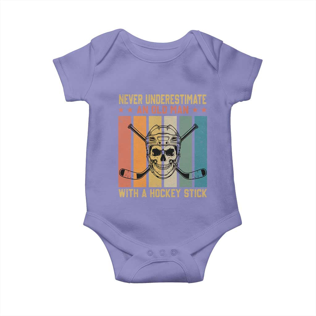 Retro Ice Hockey Player Baby Onesie Funny Never Underestimate An Old Man - Wonder Print Shop