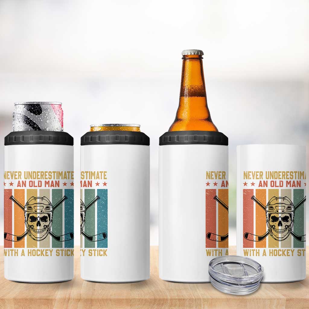 Retro Ice Hockey Player 4 in 1 Can Cooler Tumbler Funny Never Underestimate An Old Man - Wonder Print Shop
