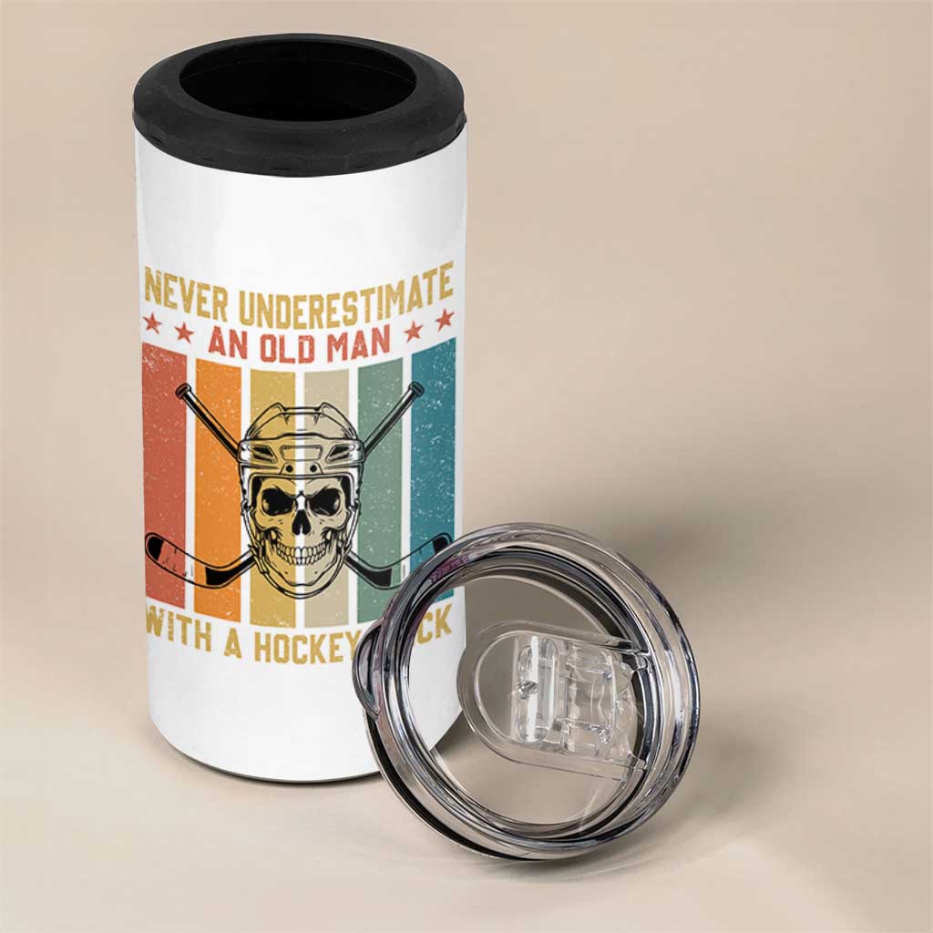 Retro Ice Hockey Player 4 in 1 Can Cooler Tumbler Funny Never Underestimate An Old Man - Wonder Print Shop