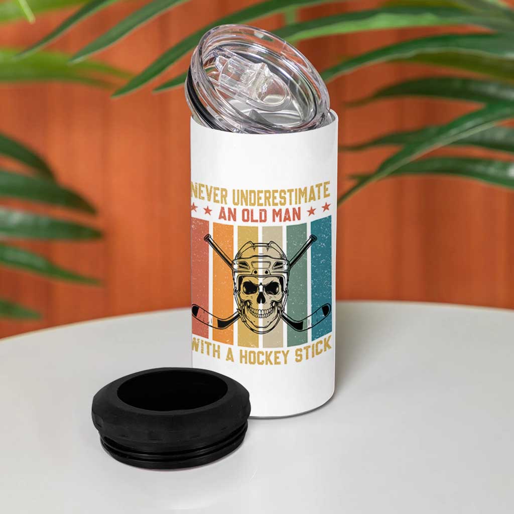 Retro Ice Hockey Player 4 in 1 Can Cooler Tumbler Funny Never Underestimate An Old Man - Wonder Print Shop