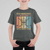 Retro Ice Hockey Player T Shirt For Kid Funny Never Underestimate An Old Man - Wonder Print Shop
