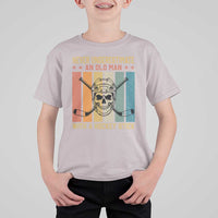 Retro Ice Hockey Player T Shirt For Kid Funny Never Underestimate An Old Man - Wonder Print Shop