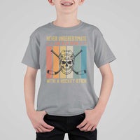 Retro Ice Hockey Player T Shirt For Kid Funny Never Underestimate An Old Man - Wonder Print Shop