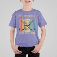 Retro Ice Hockey Player T Shirt For Kid Funny Never Underestimate An Old Man - Wonder Print Shop