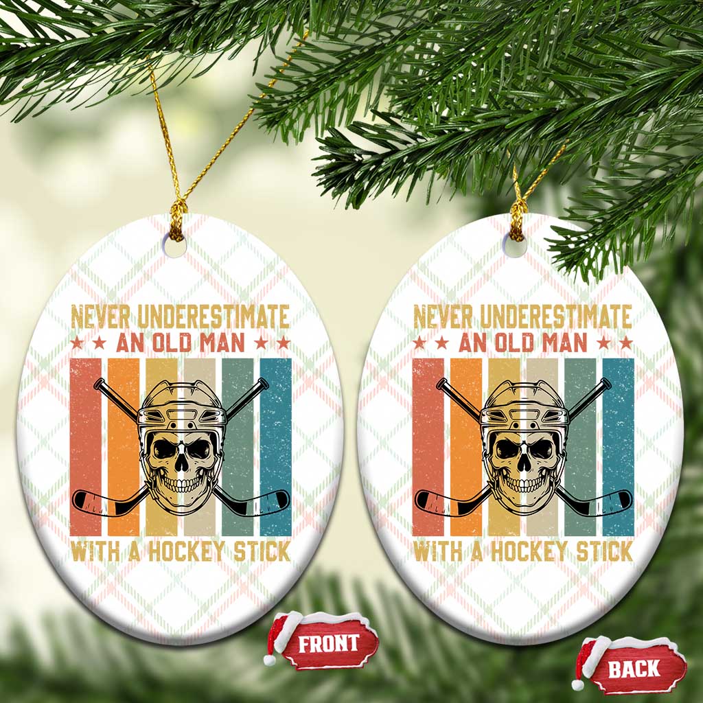 Retro Ice Hockey Player Ceramic Ornament Funny Never Underestimate An Old Man - Wonder Print Shop