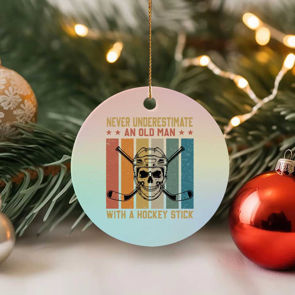 Retro Ice Hockey Player Ceramic Ornament Funny Never Underestimate An Old Man - Wonder Print Shop
