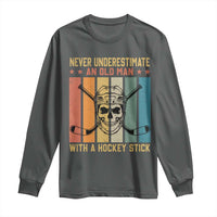 Retro Ice Hockey Player Long Sleeve Shirt Funny Never Underestimate An Old Man - Wonder Print Shop