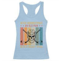 Retro Ice Hockey Player Racerback Tank Top Funny Never Underestimate An Old Man - Wonder Print Shop