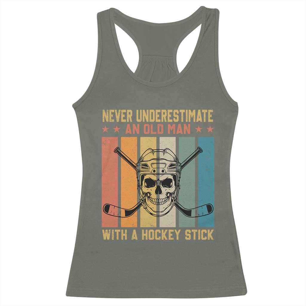 Retro Ice Hockey Player Racerback Tank Top Funny Never Underestimate An Old Man - Wonder Print Shop