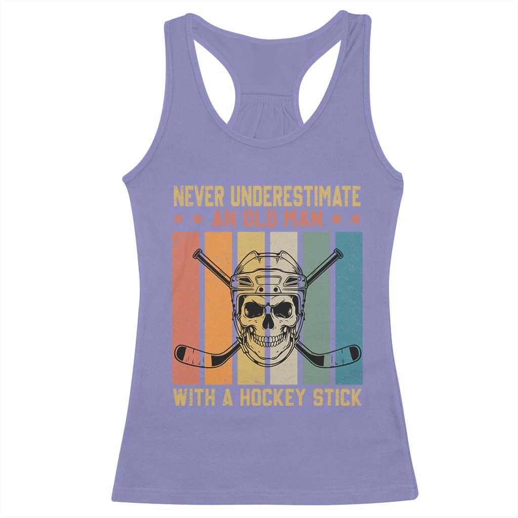 Retro Ice Hockey Player Racerback Tank Top Funny Never Underestimate An Old Man - Wonder Print Shop