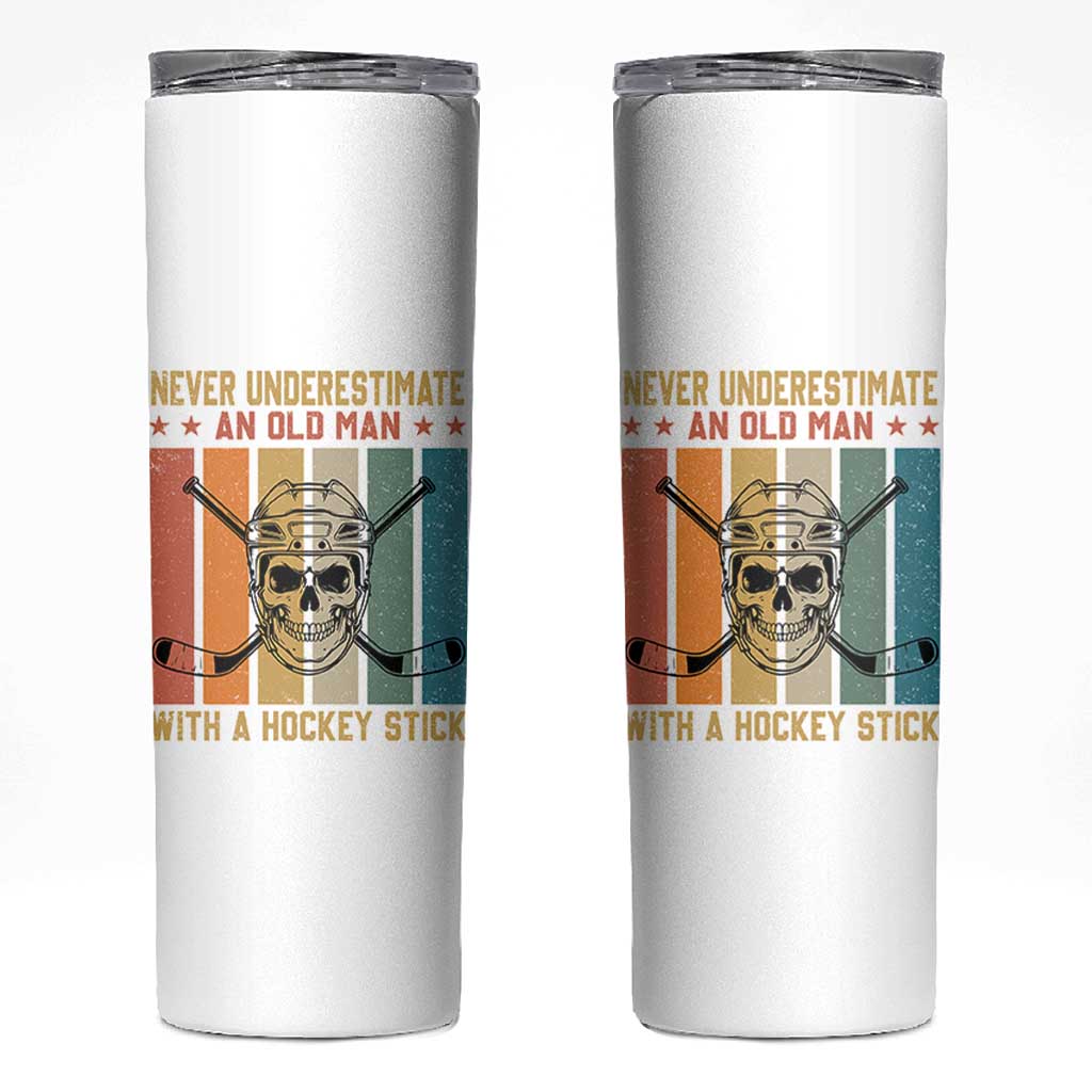 Retro Ice Hockey Player Skinny Tumbler Funny Never Underestimate An Old Man - Wonder Print Shop