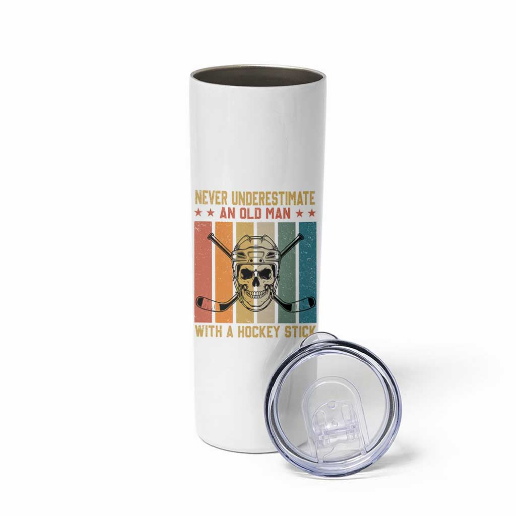 Retro Ice Hockey Player Skinny Tumbler Funny Never Underestimate An Old Man - Wonder Print Shop
